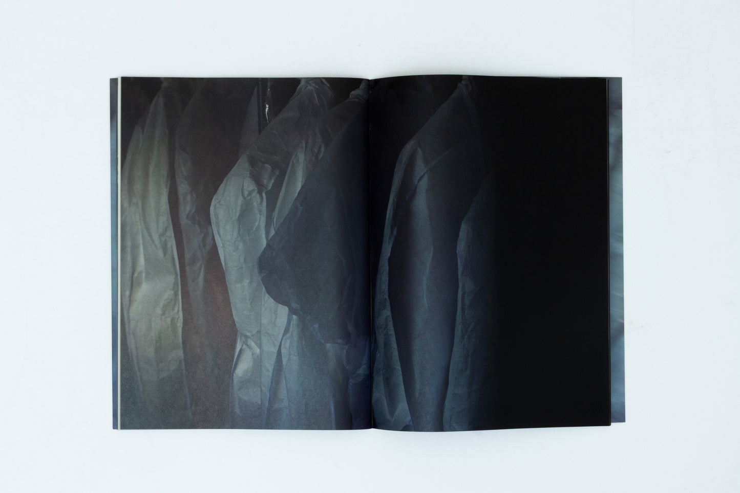 Spread with photo of fabric in gradient from white to blue