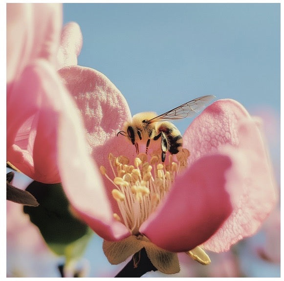 Pink flower with bee