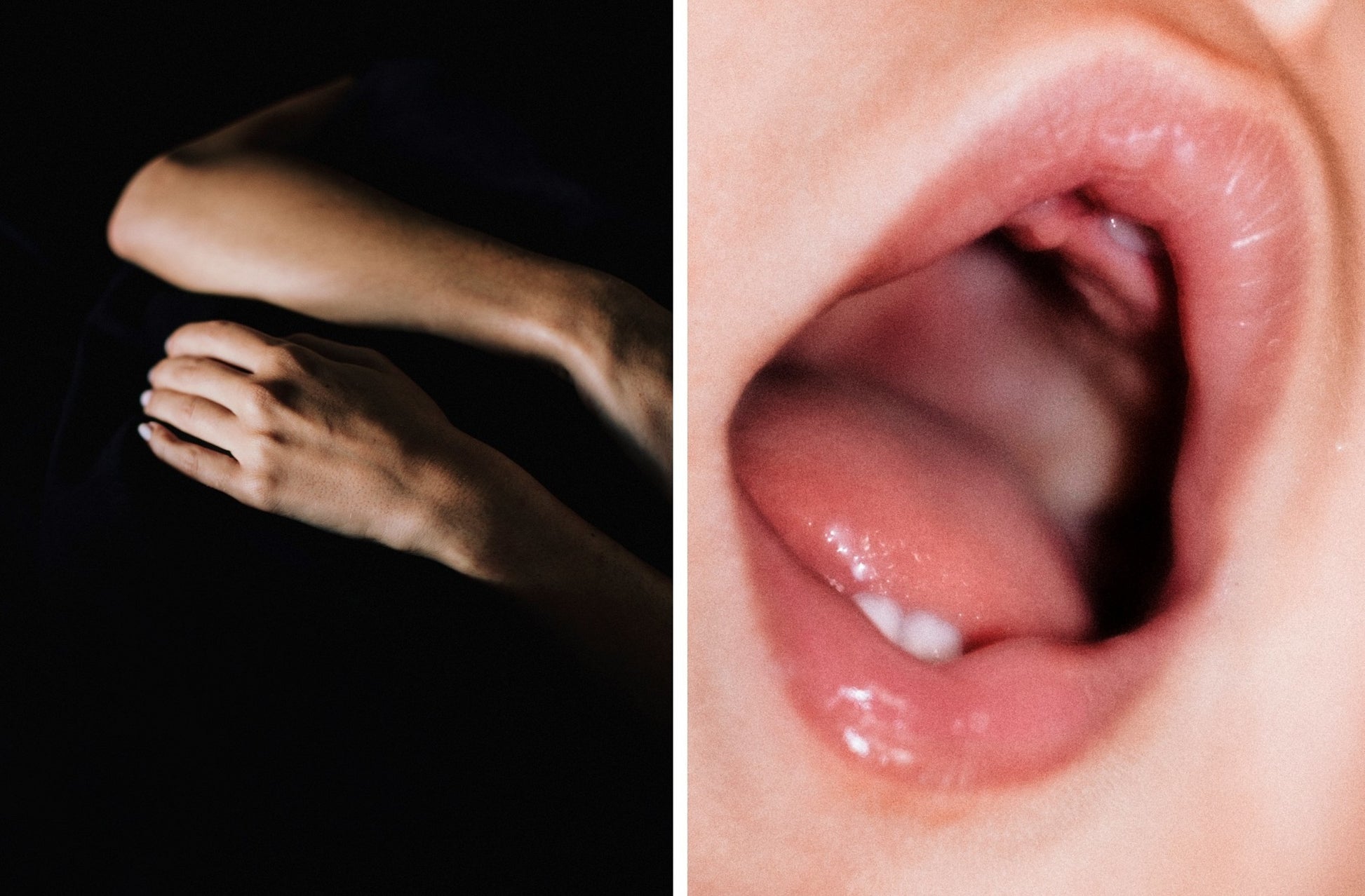 Split image of two arms embracing and a close up of a childrens mouth