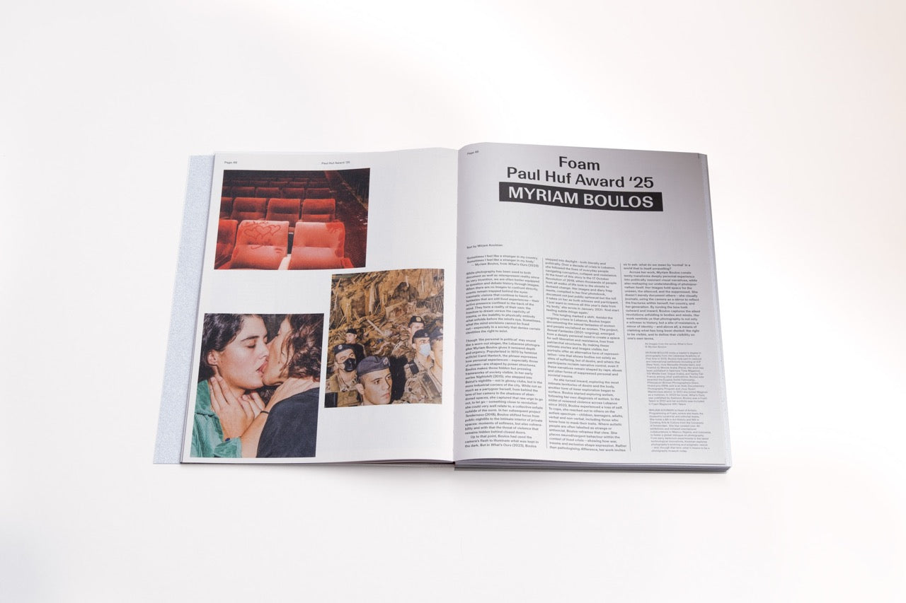 foam magazine spread of myriam boulos paul huf award with text and three images