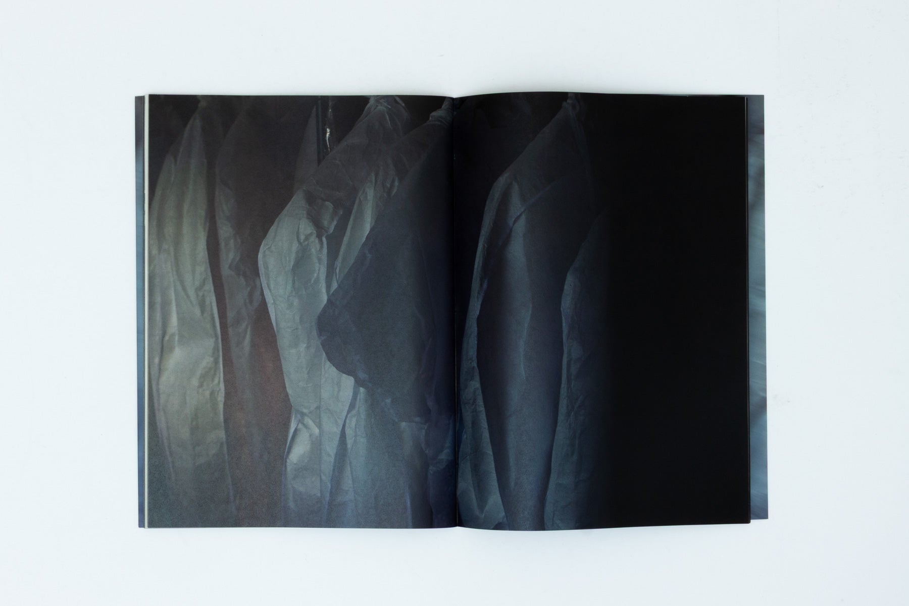 Spread with photo of fabric in gradient from white to blue