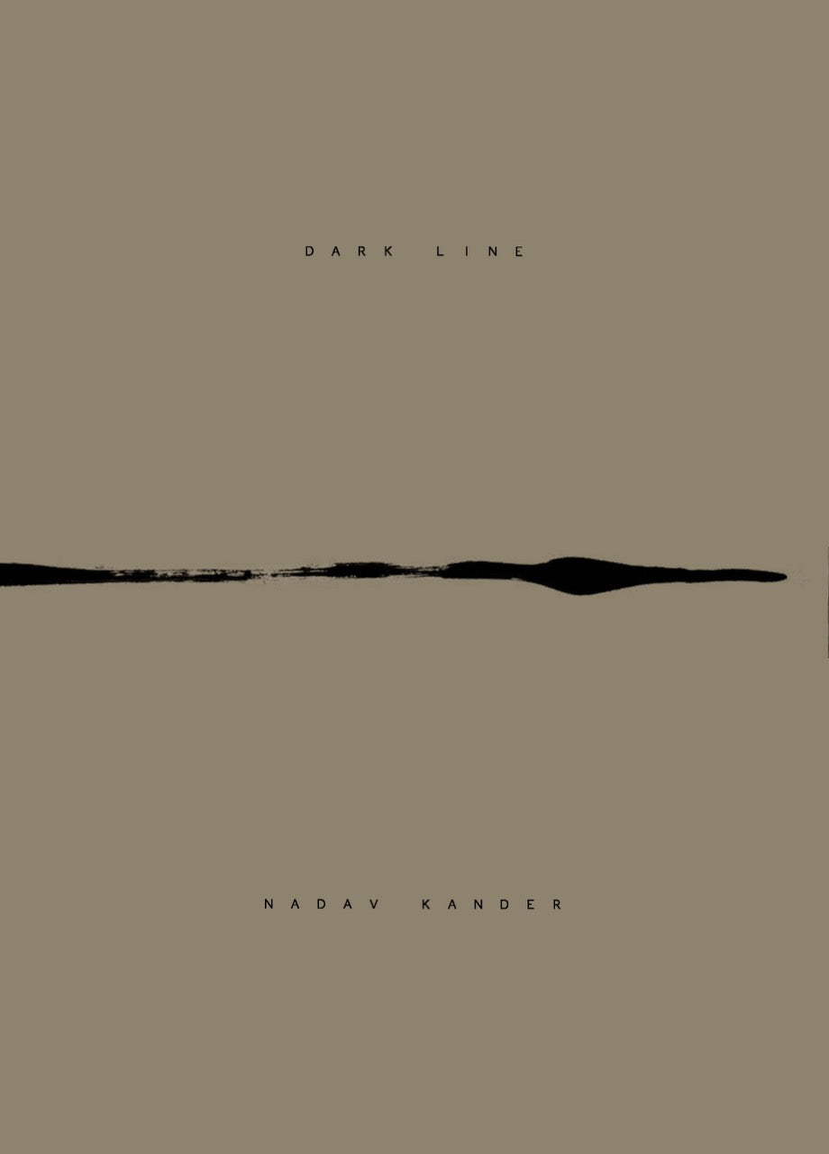 Cover book Nadav Kander Dark Line book in a beige colour with horizontal black line in the middle and small black letters.