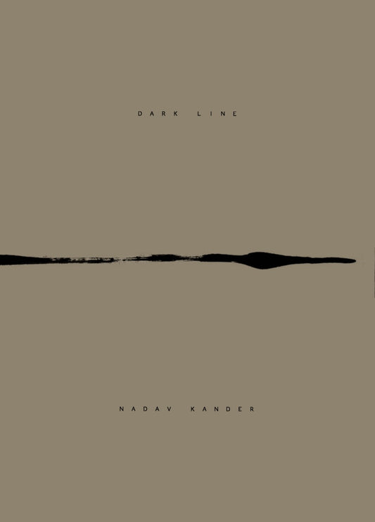 Cover book Nadav Kander Dark Line book in a beige colour with horizontal black line in the middle and small black letters.