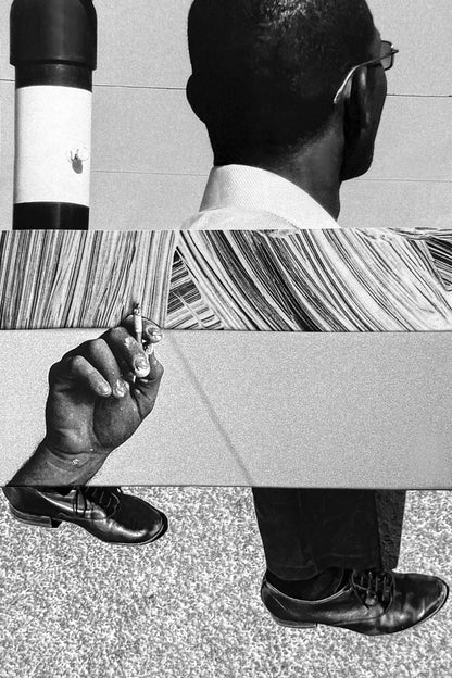 black and white collage of three images 