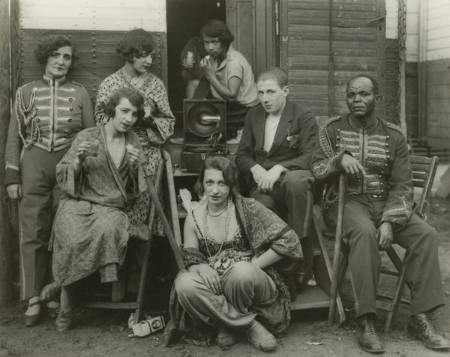 black and white portrait of a group of circus artists 