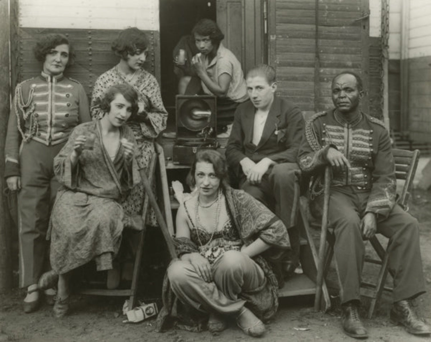 black and white portrait of a group of circus artists 