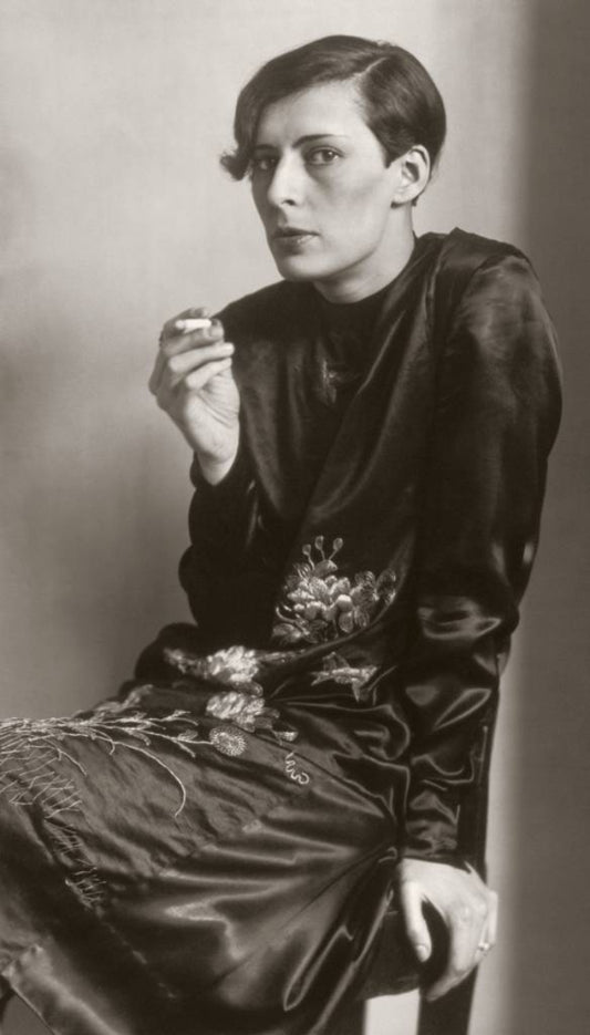 black and white portrait of secretary with cigarette