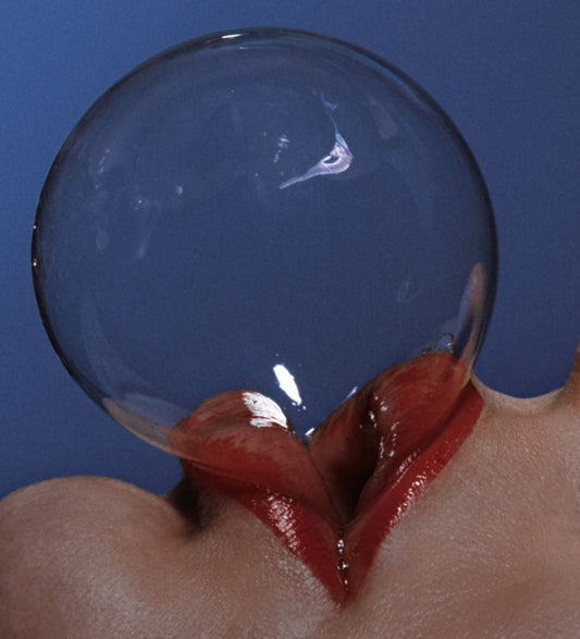 mouth with red lipstick and bubble
