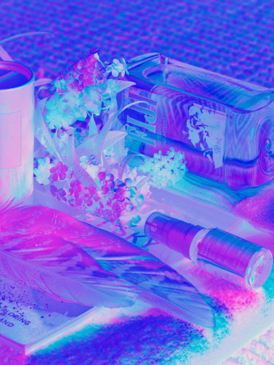 blue and pink duo tone still life 