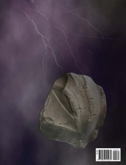 Back cover of Foam magazine #61, showing thunder and an abstract stone-like object