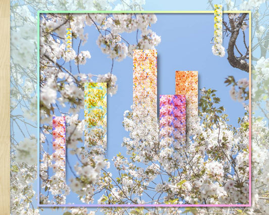 blue sky with flowers in a tree and digital manipulations