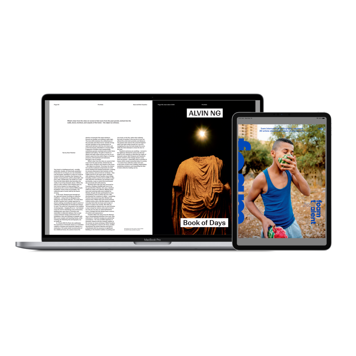 Mockup of Foam Magazine on a laptop and a tablet