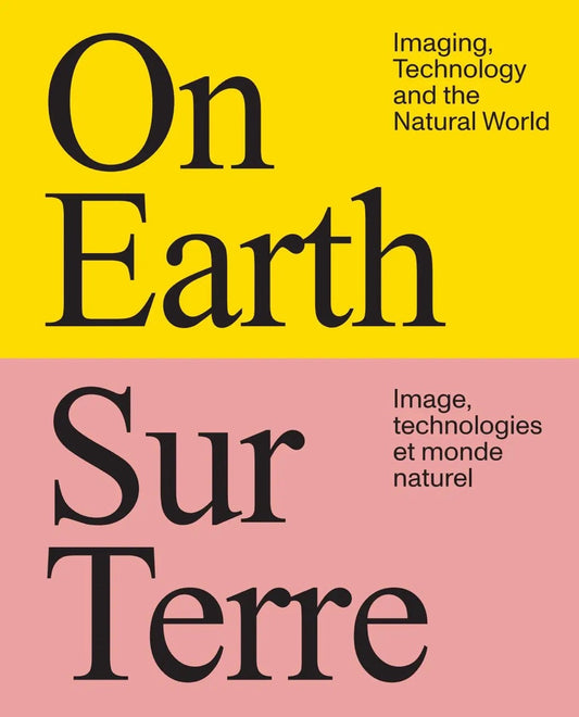 Yellow and pink front cover of On Earth catalogue with headlines about imaging, technology and the natural world.