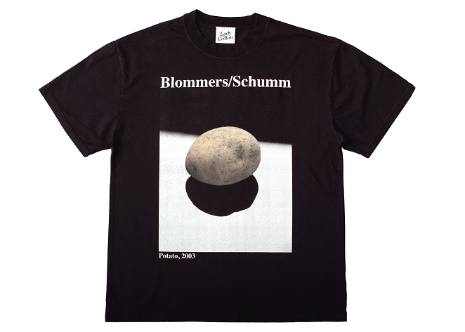 black shirt with image of a potato on it